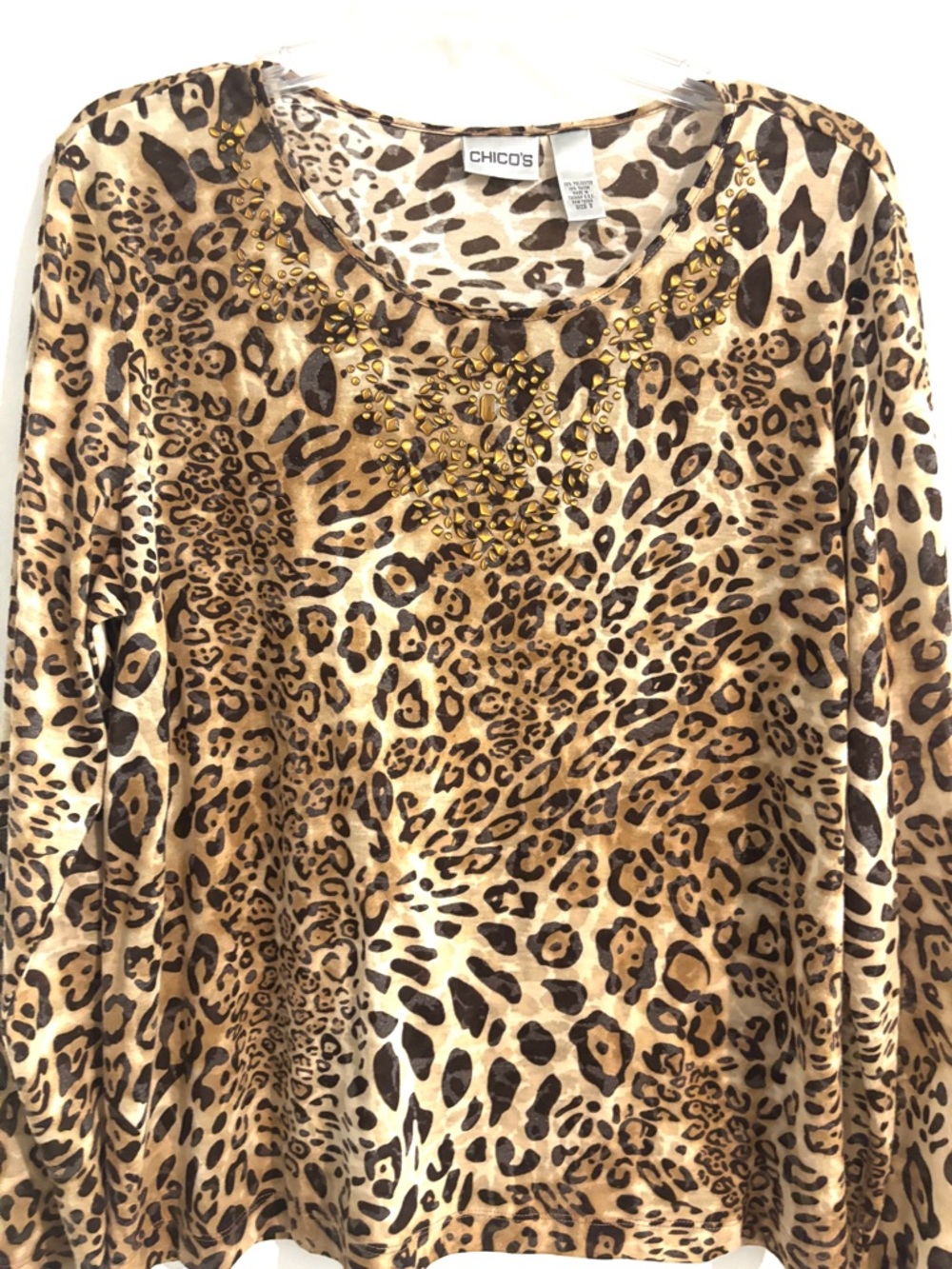 Chico's Size 3 (16,XL) Leopard Print Long Sleeve Top - Tan & Dark Brown